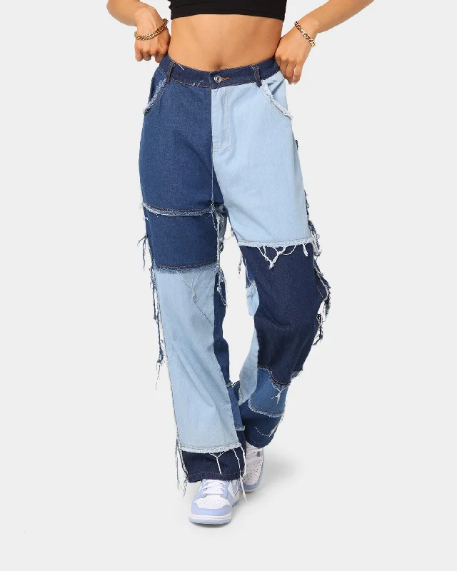 XXIII Zabe Multi Tone Denim Jeans Blue Stylish High-Rise Mom Jeans