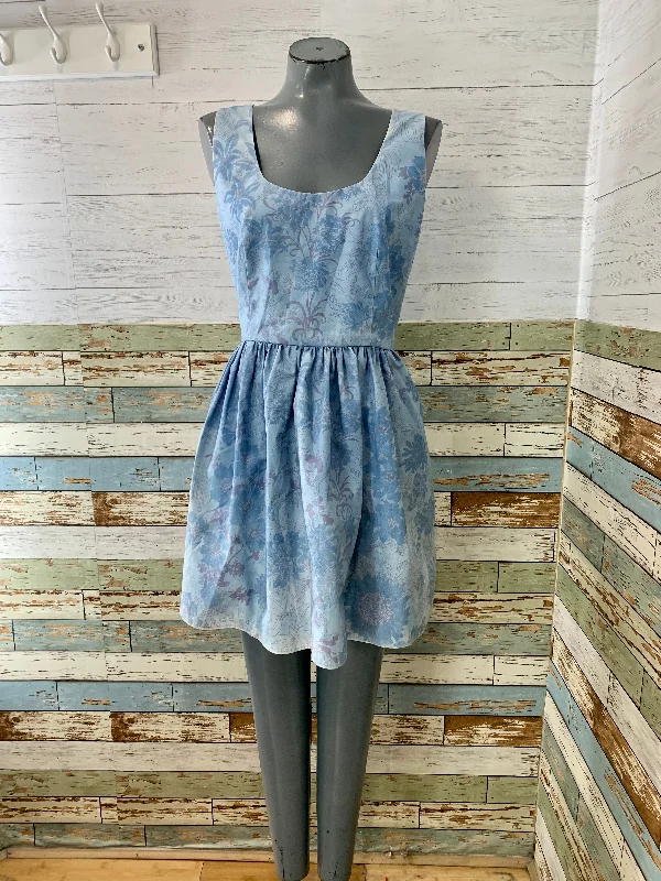 90s Revival 60s Custom Blue Floral Mini Dress Stylish Ruffle Mini Dress