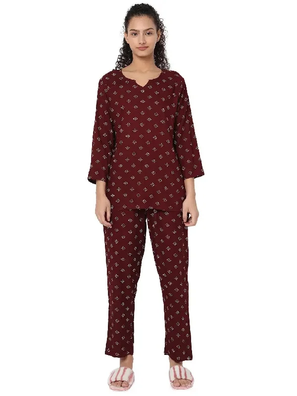 Smarty Pants Women's Cotton Maroon Color Polka Dot Print Night Suit Relaxed Casual Leggings Smarty Pants Women's Cotton Maroon Color Polka Dot Print Night Suit Relaxed Casual Leggings