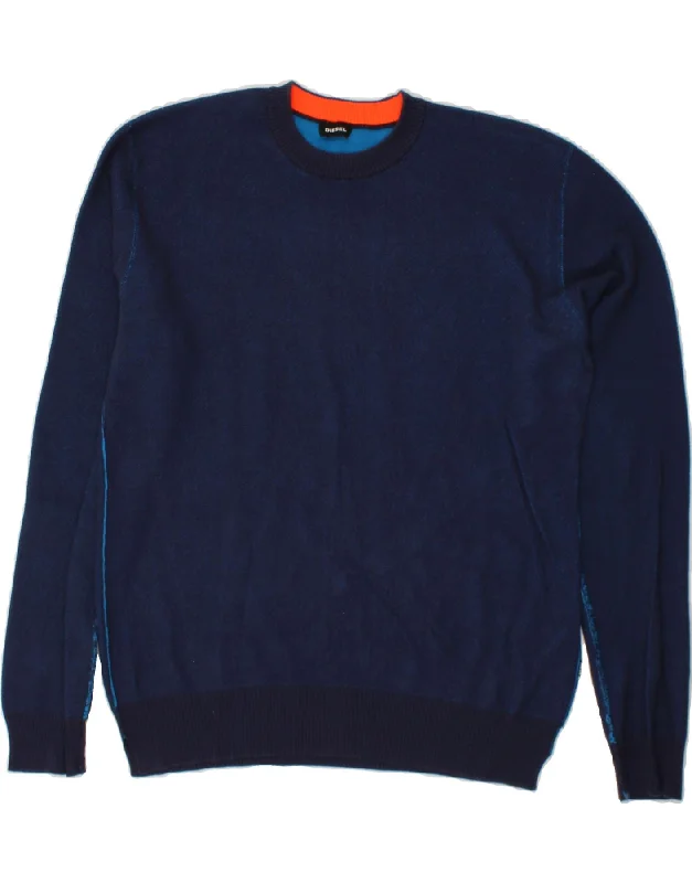 DIESEL Mens Crew Neck Jumper Sweater Large Navy Blue Cotton Soft Cozy Warm