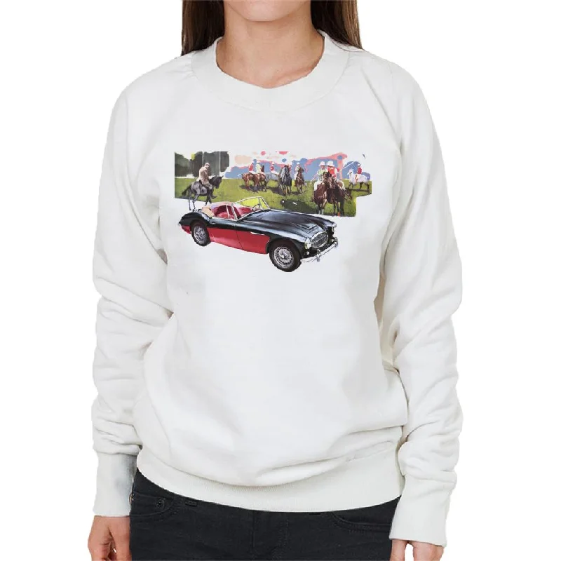 Austin Healey Background Of Sport Horses British Motor Heritage Women's Sweatshirt Hoodie with Hem Ribbing Snug Secure