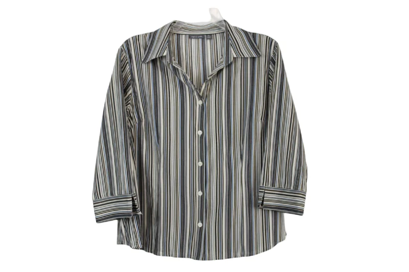 Apt. 9 Striped Button Down Blouse | L Petite Elegant Embroidery Blouse