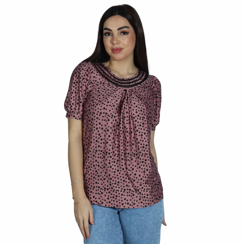 NY COLLECTION - Dotted Blouse Lightweight Linen Blouse