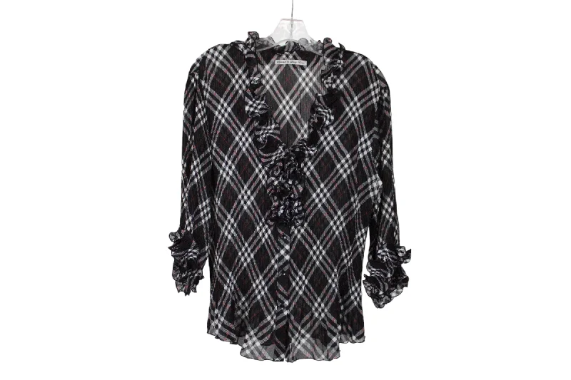 Signature By Larry Levine Black Red Plaid Ruffle Blouse | L Modern Oversized Blouse