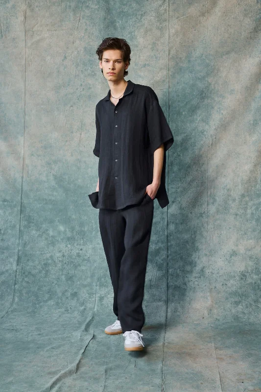 Gender-Neutral Column Pant (Black Linen) Cozy Knit Pants