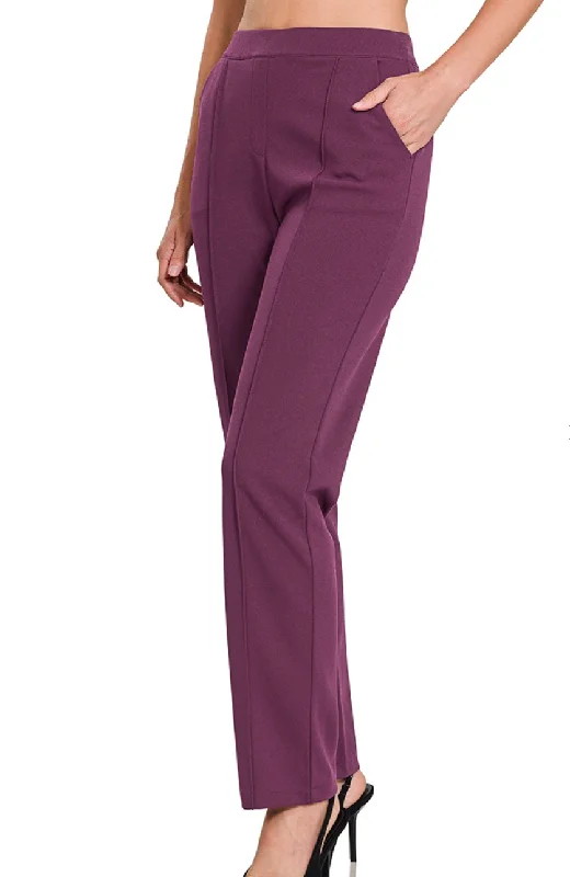 Stretch Pull-On  Scuba Crepe Dress Pants -Eggplant Classic Chino Pants