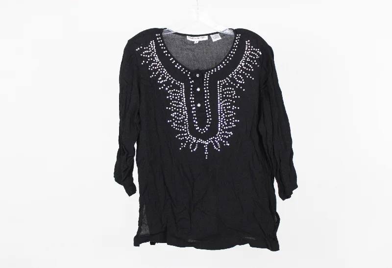 Cathy Daniels Black Bedazzled Blouse | M Casual Button Blouse