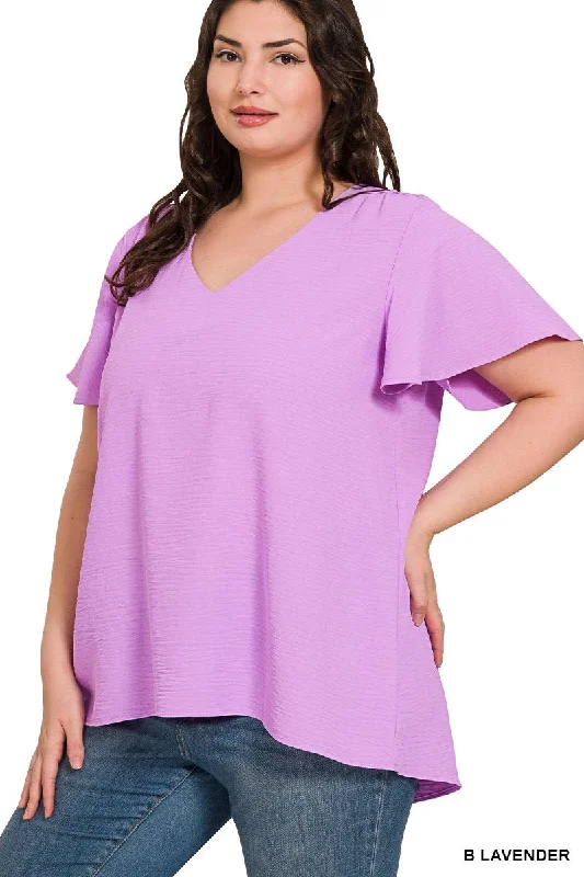 Airflow Flutter Sleeve Blouse - Bright Lavender Embellished Collar Blouse