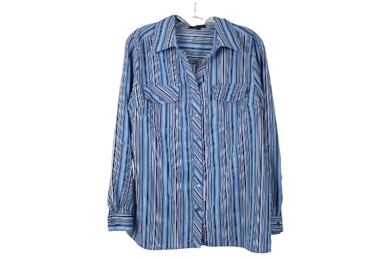 Notations Blue Striped Blouse | M Lightweight Tunic Blouse