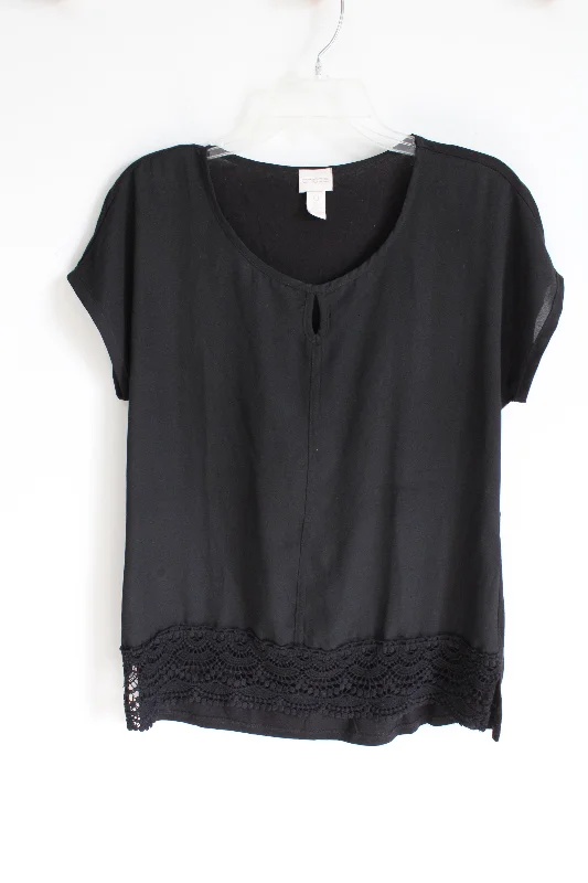 Chico's Black Chiffon Front Blouse | 0 (S) Sweetheart Neck Blouse