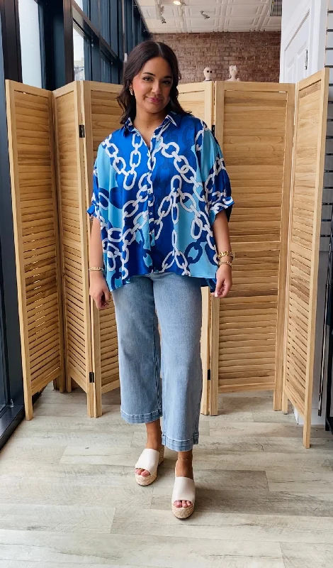 Button Up Linked Blouse | Royal Blue Lightweight Chiffon Blouse