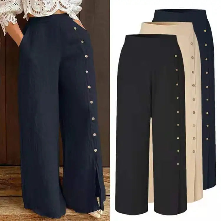 Women Loose Casual Multi-Button Split Wide Leg High Waist Pants Comfortable Maternity Pants