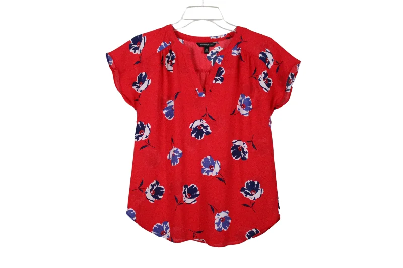 Banana Republic Red Floral Blouse | XS Peter Pan Blouse