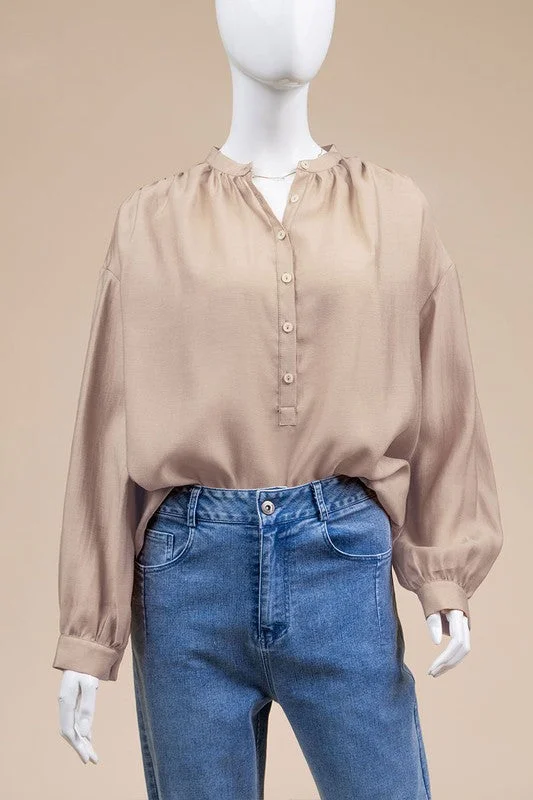 Basically Chic LS Blouse -Taupe Elegant Office Blouse