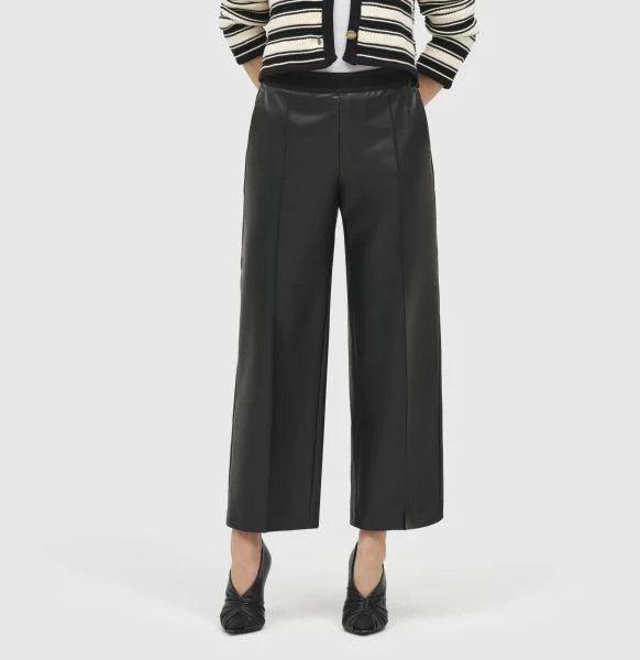 CHIARA SMART CROPPED FAUX LEATHER PANT - BLACK Elegant High-Waist Pants