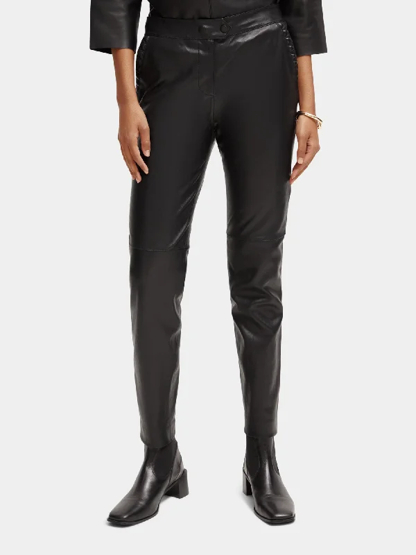 Leather mid-rise slim-fit biker pants Formal Slim Pants