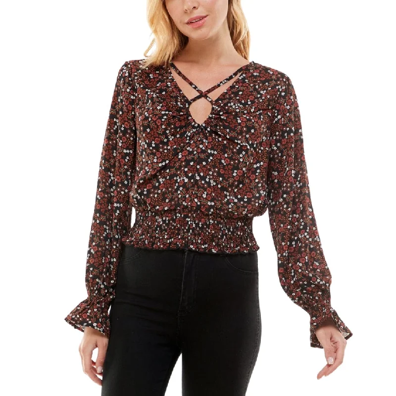 ULTRA FLIRT - Keyhole Peasant Blouse Elegant Silk Blouse