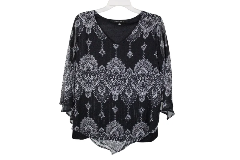 Sara Michelle Black Shimmer Blouse | L Mandarin Collar Blouse