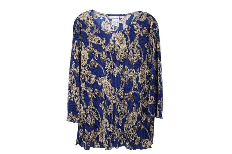 BonWorth Blue Pleated Blouse | L Ruched Sleeve Blouse