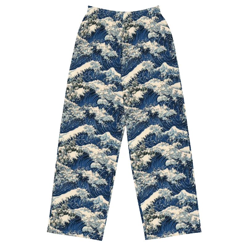 Great Wave Hokusai Wide-leg Lounge Pants Stylish Elastic Waist Pants