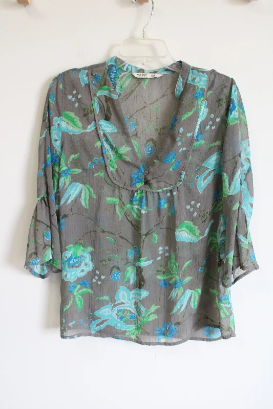 Old Navy Gray Blue Floral Blouse | M Feminine Satin Blouse