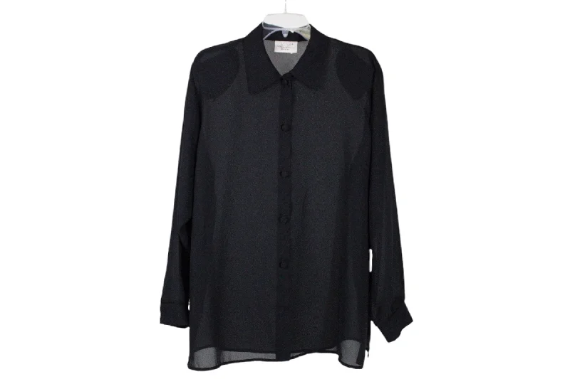 Kathi Lee Woman Black Sheer Blouse | 16W Asymmetric Hem Blouse