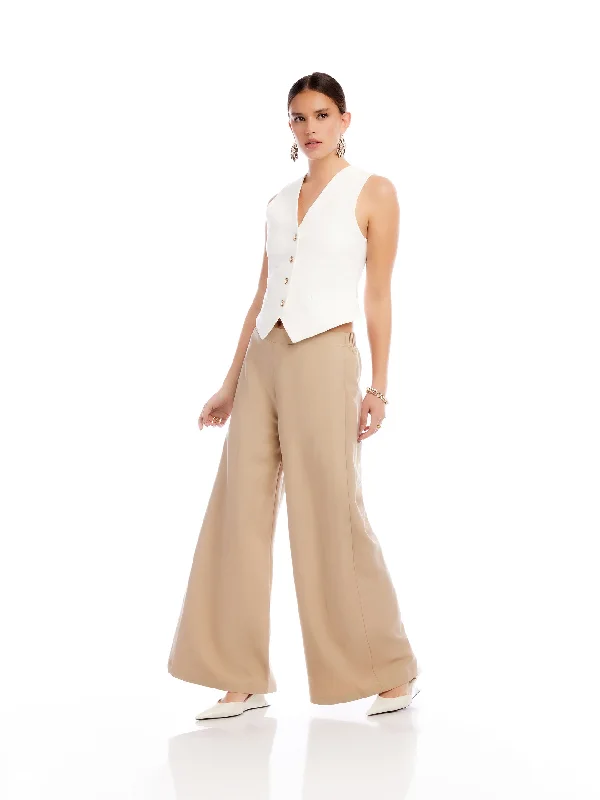 LILY WIDE LEG PANT - KHAKI Trendy Work Pants