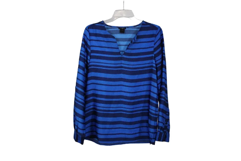 Ann Taylor Blue Striped Blouse | XS Satin Long Blouse