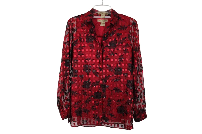 Notations Red Shimmer Blouse | M Chic Ruffle Blouse