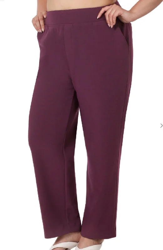 Curvy Gal  Stretch  Pull-On Dress Pants - Eggplant Trendy Printed Pants