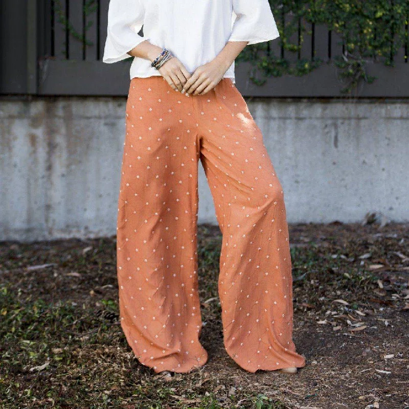 Go-Long Wide Leg Pant (Rust Bandhani) Slim-Fit Leggings