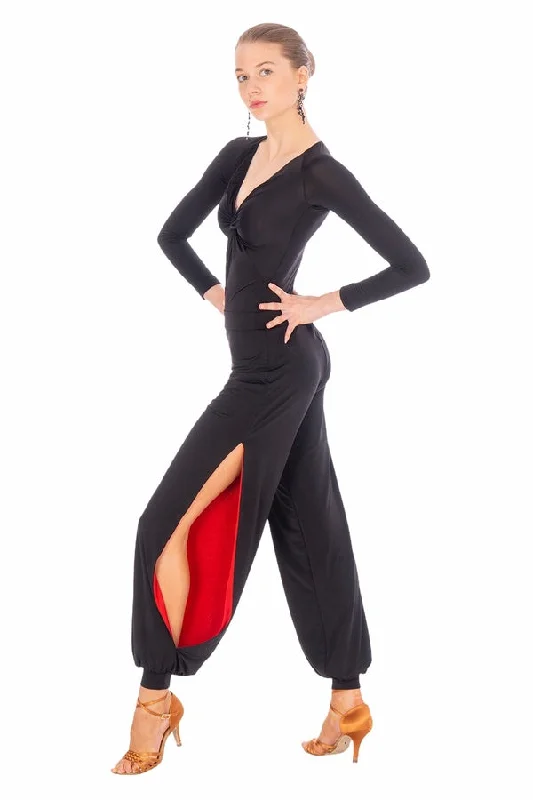 Dancebox Salsa/Tango Pants in Black-Red P20120015-01 Stylish Harem Pants