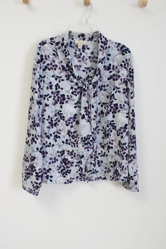 Appleseed's Purple Floral Chiffon Blouse | 18 Gathered Detail Blouse