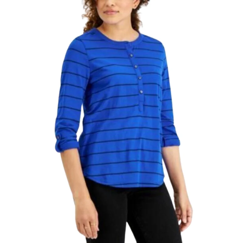 STYLE & CO - Striped Henley Blouse Silky Tunic Blouse