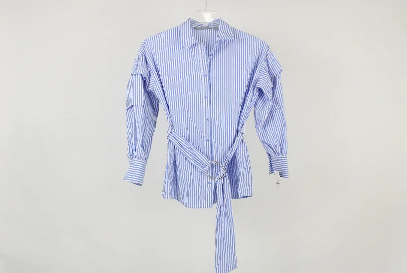 Valerie Stevens Blue Striped Blouse | S Chic Ruffle Blouse