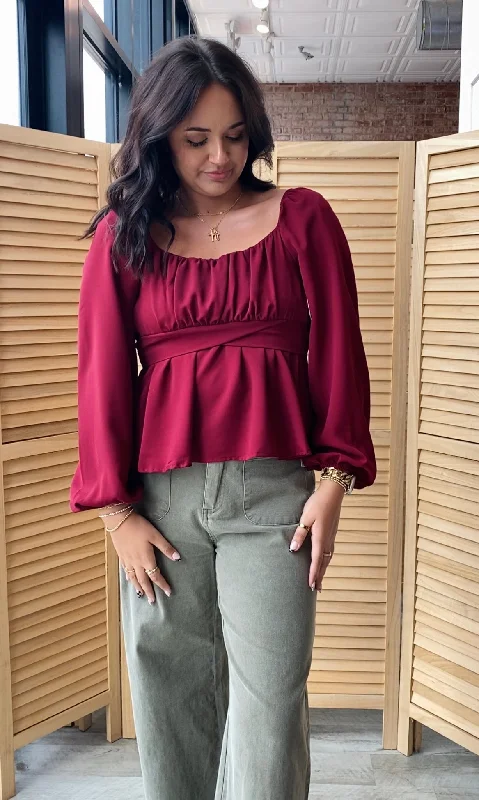 Darling Days Blouse | Burgundy Casual Stripe Blouse