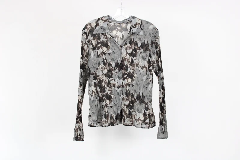 Apt.9 Petite Gray Pleated Floral Blouse | L Petite Soft Satin Blouse