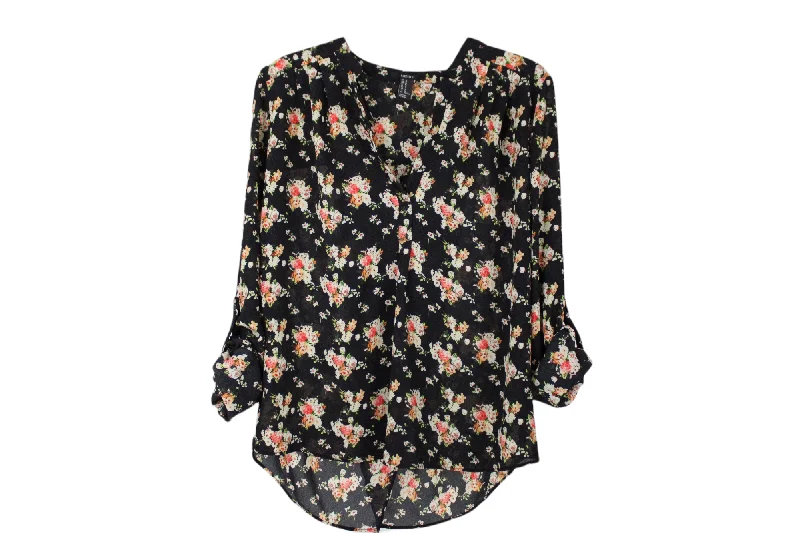 Forever 21 Black Floral Blouse | M Classic Minimalist Blouse