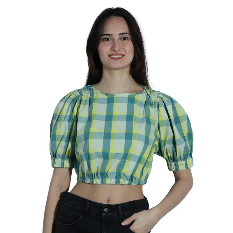 A.N.A -  Plaid Round Neck Blouse Elegant Lace Blouse