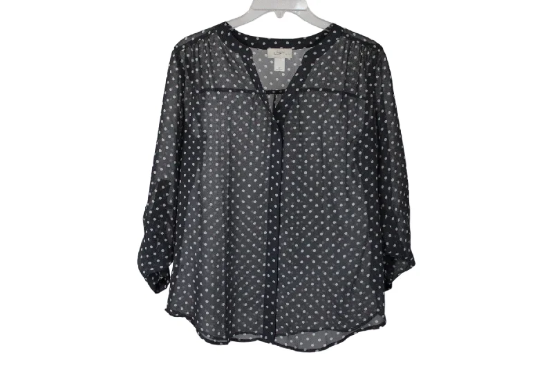 Ann Taylor Gray Polka Dot Chiffon Blouse | S Petite Bell Sleeve Blouse