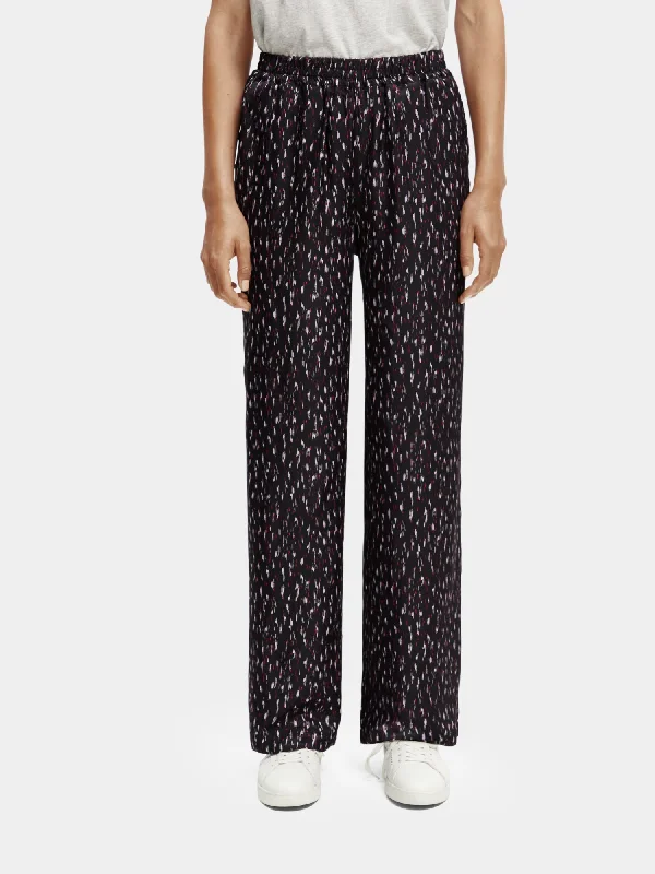 Gia mid-rise wide-leg printed elasticated pants Cozy Knit Pants