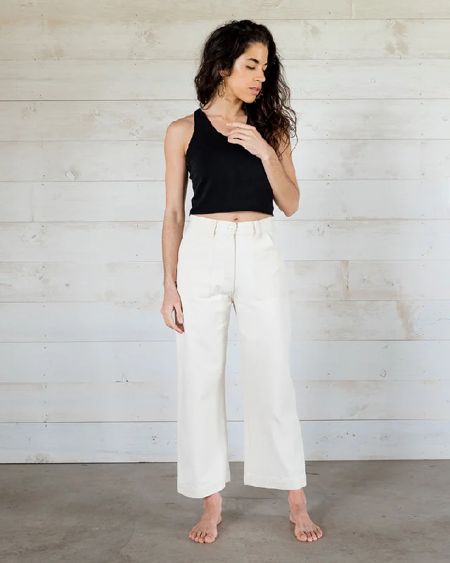 Wide Leg Cargo Pants (White) Warm Wool Trousers