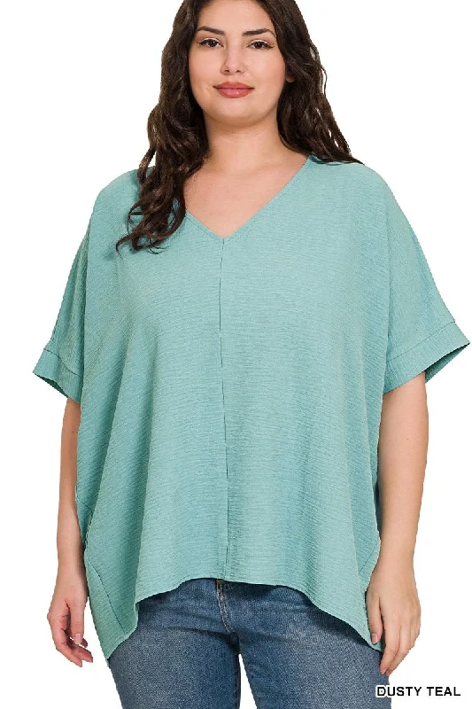 Curvy Gal Airflow Dolman Blouse - Dusty Teal Chic Square Blouse