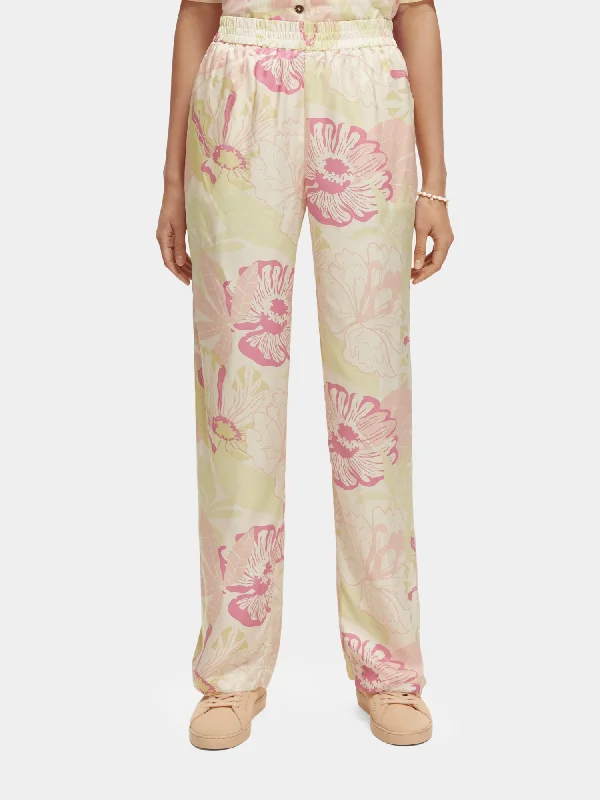 Gia mid-rise wide-leg printed silky pants Cozy Lounge Pants