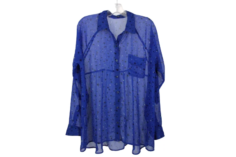 Express Blue Star Blouse | M Elegant Silk Blouse