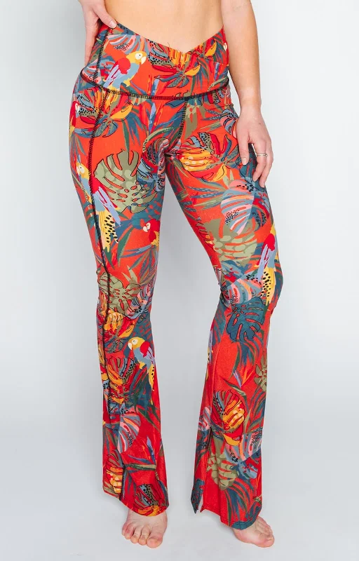 Split Flare Pant In Tropical Paradise Trendy Wide-Legged Trousers