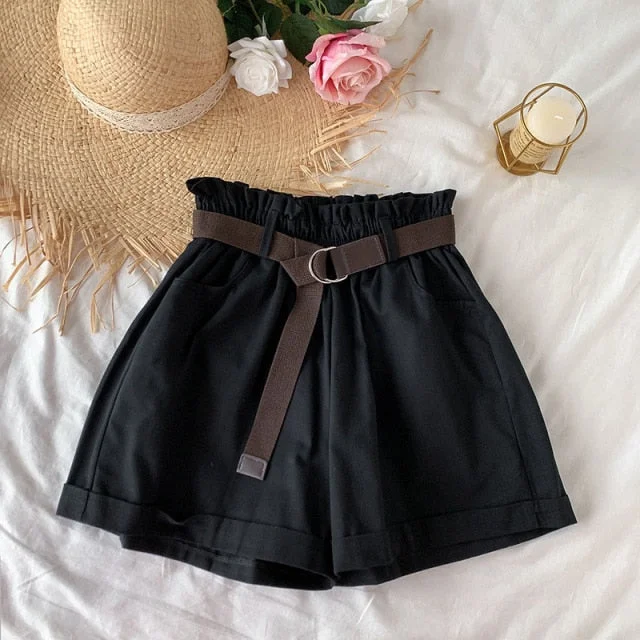 Women High Waist Shorts | Korean Style Short | Cotton Short | Casual Shorts | Street Style Short | Short Pant with Belt | Solid Color Shorts Elegant Wool Trousers