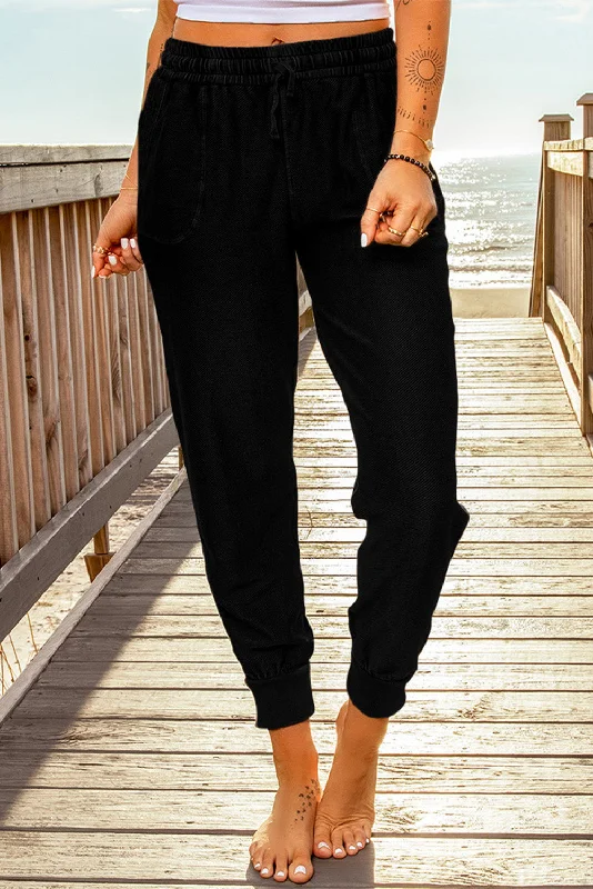 Black Elastic Waist Jogger Pants with Pockets Formal Dress Pants