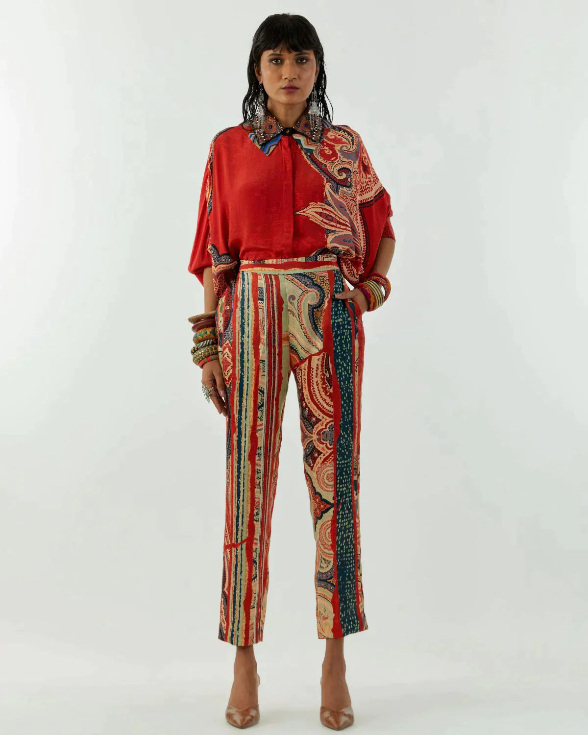 Red Mandala Pant Warm Wool Trousers