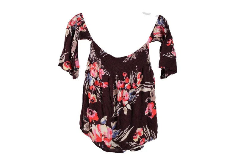 Billabong Maroon Floral Off-The-Shoulder Blouse | M Peter Pan Collar Blouse